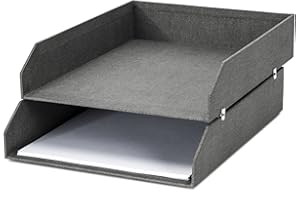Bigso Box of Sweden Hakan 2-częściowy zestaw półek na biurko – półki na listy, dokumenty itp., system porządkowania z płyty pilśniowej z papierem o wyglądzie lnu, kolor szary