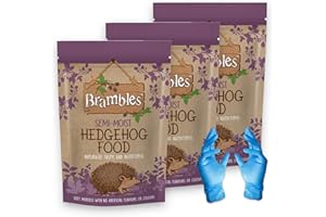 BRAMBLES & KASABONA Brambles Semi-Moist Hedgehog Food - Also Suitable for Badgers and Foxes - Nutritious Food with Kasabona Blue Vinyl Gloves (Semi-Moist 850g x 3)