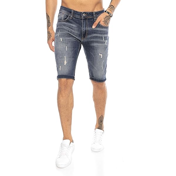 RED BRIDGE Pantaloncini Jeans Uomo - Denim Corto Elasticizzato Con Tasche - Look Usato Cargo - Per Lavoro E Tempo Libero
