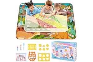 Lanvixo Wassermalmatte Kinderspielzeug, 100×80cm Groß Malmatte mit 3 Wasserstift & 3 Zeichenvorlagen, Wiederverwendbar Aqua Magic Wasser Doodle Matte für 4-8 Jahre Alte Jungen & Mädchen, Dinosaurier