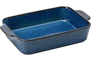 PORCER Ceramic Baking Dish, 2.11qt/2000ml Casserole Dishes for Oven, 12.2in/31cm Square Porcelain Bakeware Set with Handles, Lasagna Baking Pan for Cooking, Perfect for Baking and Serving-Blue