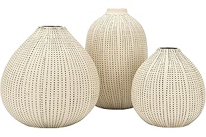 Creative Co-op Okrągłe wazony z kamionki z wykończeniem w kropki, białe i czarne, zestaw 3 szt