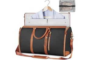 INVAXE Kleidersäcke für Reisen für Damen, Umwandelbarer Handgepäck-Kleidersack, Leder-Kleidersäcke für Reisen mit Schuhbeutel, 2-in-1 zum Aufhängen, Anzugtasche für Frauen, Duffle-Tasche (Schwarz & Braun)