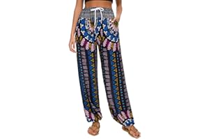 Urban GoCo Mujeres Casual Pantalones Harem Boho de Impreso Cintura de Cordón Pantalón