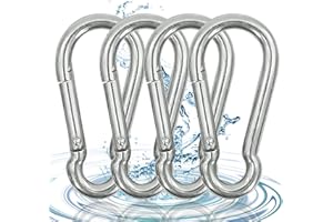 Movstriker Carabiner Clip, 4 Pcs 304 Stainless Steel Carabiner Clip Heavy Duty, Snap Hook with Spring Clip Small Carabiner Clips for Dog Leash Hiking Fishing Camping Indoor & Outdoor, Silver