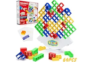 ZHCUVES 64PCS Tetra Tetris Tower Adultos Niños, Tower Team Game Juego Mesa Juguetes Montessori Educativos Regalo 3 4 5 6 7 8 9 10 11 12 13 14 Años Bloques Construcción Equilibrio Stack Attack Balance Block