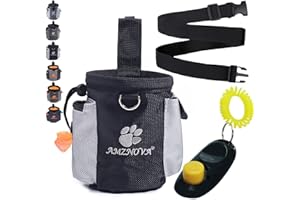 AMZNOVA Dog Treat Bag Treatnow Dog Treat Pouch, Training Bag with Waist Belt & Clicker for Training & Walking, Waist Clip On Snack Fanny Pack for Pet, 3Cups, Black