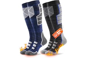 Niofind Chaussettes de Ski en Laine Mérinos, Lot de 2 Paires pour Hommes et Femmes, Thermiques Chaudes d'Hiver, Anti-Transpiration pour Ski Snowboard Randonnée Chasse Temps Froid