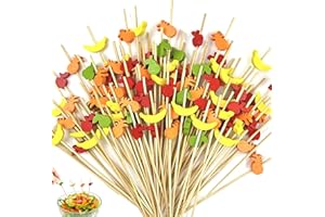 WZYTEU 200 Pièces Brochette en Bois, 12cm Pique Brochette Bois pour Cocktail, Fruits, Dessert, Gâteau, Grill, Sandwichs, Apéritifs(Couleur Mélangée)