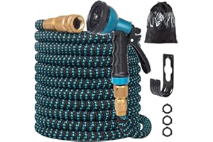 BAKER BOUTIQUE Expandable Garden Hose 100ft - Expanding Water Hose with 10 Function Nozzle, 4 Layer Latex and 3/4'' Solid Brass Fitting, Easy Storage Garden Water Hose