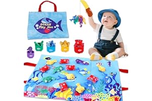 Verdantree Toddlers Montessori Toys for 1 Year Old Boys Girls, 22 pcs Fishing Game Soft Play for Baby 1-3 Ages 12-36 Mons Counting, Color Sorting, Stacking, Shape, Letter Learning Gifts (Sea style)