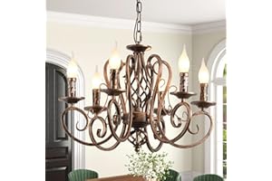 ‎GANEED Ganeed Kronleuchter Französische Landhaus Kerzen Schmiedeeisen-Kronleuchter Rustikale Bauernhaus Hängeleuchte Hängende Beleuchtung für Kücheninsel Wohnzimmer Bronze 6 Lichter