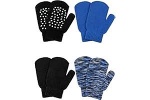 GEYOGA 4 Pairs Toddler Knitted Mittens Stretch Gloves Unisex Baby Mittens Winter Warm Full Finger Toddler Gloves for Boys Girls