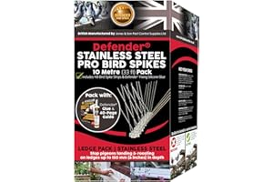Defender Bird Spikes | Stainless Steel Pro Deterrent | 10 Metres with Defender Bird Fixing Silicone