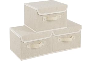 ENUMAIL Fabric Storage Boxes, Cube Organizers with Flip-Top Lid and Handles, Basket Container for Organizing Home, Office and Closet, Grey and Beige, 3 Pack, 26x20x17cm