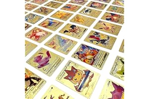 DOUER Nuevo 55 Cartas Pokem de Coleccionistas Material PVC, Cartas en Ingles, Tarjetas Aleatoria Basic, V, Vmax, Gx,Vstar (Oro)