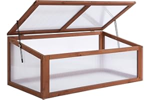 Outsunny Wooden Cold Frame, Small Polycarbonate Greenhouse for Plants with Openable & Tilted Top Cover, Brown, 100 x 65 x 40cm