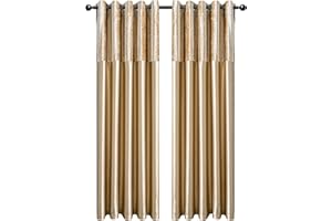 CHARKHAH Crushed Velvet Faux Silk Curtains for Bedroom Living Room Elegant and Silky Blackout Fabric Pair of Fully Lined Door Curtain with Eyelet Rings (Champagne Gold, 46" Wide x 54" Drop)
