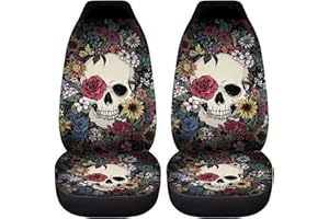 HUGS IDEA Lot de 2 housses de siège de voiture pour homme et femme - Doux et durables - Ajustement universel - Motif tête de mort