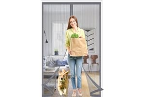 ORUMRUD Moustiquaire Porte Fenetre Aimantée Magnetique 95x210 cm, Maille très résistante Moustiquaire，Résistance à la déchirure，pour Couloirs, Portes, Patio.Facile à Installer,Gris
