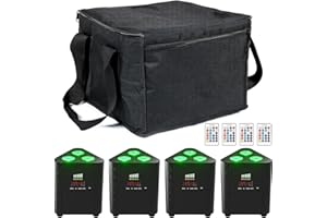 Erreyht RGBW Projecteur LED Par rechargeable batterie 4400 mAh, télécommande/contrôle DMX éclairage de scène sans fil avec indicateur de charge Lumière DJ pour fête Noël disco mariage (4 pièces+Sac)