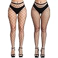 CHRORINE 2 Pair Black Fishnet Stockings 2 Styles High Waist Tights for Women Thigh Pantyhose Stockings