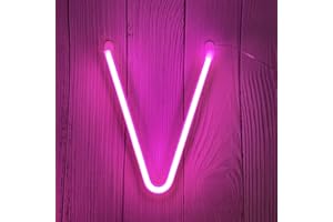 DWOOKE LED Letter Lights Pink Neon Letters,Light up Letters Neon Signs Battery or USB Operated Lighted Letters Neon Wall Lights Alphabet Decor for Birthday Party Wedding Christmas (Pink V)