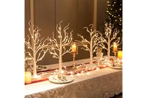 Set of 4-Vanthylit White Christmas Tree with Lights 2FT Tabletop Birch Tree with 24 Warm White LEDs Battery Operated Light up Twig Tree for Home Party Wedding Easter Christmas Decoration