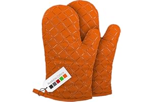RADIANT TECH Oven Gloves Heat Resistant Double Sided Non Slip Silicone Oven Mitts for Grilling Cooking Baking Barbecue - Silicone 1 Pair, Orange Christmas Oven Gloves