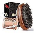 Boar Bristle Beard Brush for Men, Beards and Mustaches Grooming Set Including 100% Pure Boar Bristle Beard Brush, Beard Comb, 2 Pcs Mustache Scissors, and Travel Bag from Sofmild