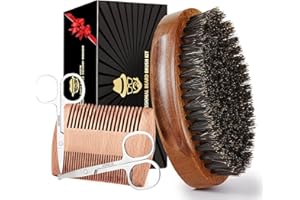 Boar Bristle Beard Brush for Men, Beards and Mustaches Grooming Set Including 100% Pure Boar Bristle Beard Brush, Beard Comb, 2 Pcs Mustache Scissors, and Travel Bag from Sofmild