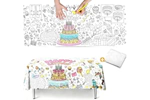 Nasxkji Colouring Table Cloths 183x76cm/72×30 inch Table Cloth Colouring Birthday Cake for Multiple Users Giant for Family Gatherings Party Craft Activities