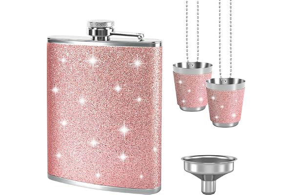 240 ml Rosa Hipflacon Rosa glitter höftkolv med tratt och 2 små slevlepel Läcksäker höftkolv i rostfritt stål för vandring oc