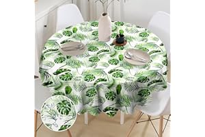 ‎G-DAKE G-dake Tischdecke Rund 150 cm Abwaschbar,Wasserdicht Grün Tropische Palmblätter Tischtuch Polyester Fleckschutz Garten Runde Tischdecken für Draußen Küche Party Deko(150cm)