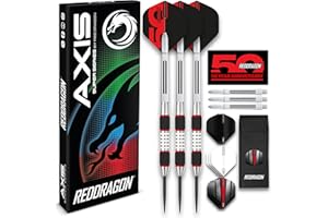 ‎RED DRAGON RED DRAGON Darts – Axis Series – 85% Wolfram - Profi Satz Dartpfeile Metallspitze mit Dart Flüge und Schäften - Erhältlich in Rot, Grün & Blau - Steeldarts 24g, 26g & 28g