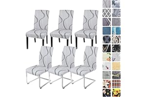‎ALISHOMTLL Alishomtll Stretch Stuhlhussen 4er/6er Set Grau Stuhlbezug Schwingstuhl Elastische Hussen Abnehmbarer Waschbarer Stühle Schutz für Esszimmer Restaurant Hotel Bankett Hochzeit (Grau Wellung, 6 Stück)