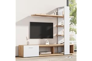 ‎MERAX Merax Wohnwand Wohnzimmer, Wohnzimmer Möbel Set, 1x TV Lowboard, Dreischichtiges Wandregal, Wohnzimmermöbel Komplett, Elegante Schrankwand, Mediawand, Viel Stauraum, für 60 Zoll TVs, Weiß & Holzfarbe