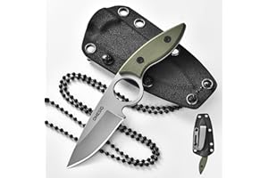 Omesio Cuchillo de cuello – Incluye funda Kydex y collar de bola para colgar cuchillo EDC – de acero 5CR13MoV G10 fuerte mango compacto pequeña hoja fija, adecuado para camping y senderismo