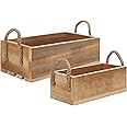 BELLE VOUS Wooden Storage Crates with Rope Handles (2 Pack) - Open Top Nesting Pallet Boxes for Storage - For Use in Homes, Bedrooms, Kitchen, Bathrooms to Organise Books, Toys, Clothes & Towels