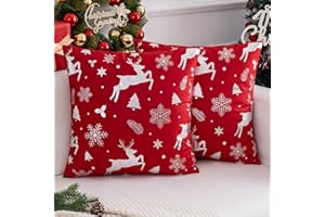 ARDJXUE Poszewki na poduszki świąteczne 40 x 40 cm czerwone dekoracyjne poszewki na poduszki świąteczne srebrne świąteczne płatki śniegu wzór łosia na sofę łóżko dom dekoracja Wesołych Świąt zestaw 2