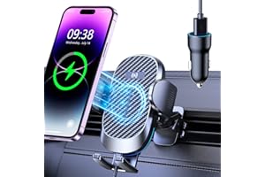 Glangeh Handyhalterung Auto Mit Ladefunktion, [Upgraded Metal Hook] MAX 15W Fast Wireless Charger Auto, 360° Drehung Automatischer Induktive Ladestation Auto Kompatibel mit iPhone 14 13 12 Pro Max usw