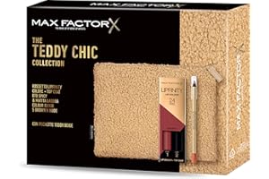 Max Factor, Cofanetto Regalo Donna Teddy Chic, Pochette in morbido tessuto teddy con Rossetto Lipfinity 070 Spicy + Colour Elixir Matita Labbra 5 Brown'n Nude