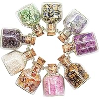 9 Stück Mini Glas Wunsch Flaschen, Heilung Reiki Edelstein Chip Stein Set, für DIY-Schmuck, Making Home Dekoration