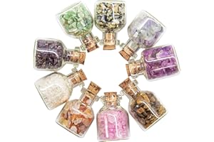 Yeelua Gemstones Small Crystals Bottle, 9Pcs Mini Glass Wishing Bottles, Healing Reiki Gemstone Crystal Chip Witchcraft Supplies Stone Set, For DIY Jewelry, Making Home Decoration