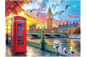 KEYIFA London Street Paint by Numbers for Adults, Painting by Number Canvas Kits with Acrylic Paint Brushes, DIY City Scenery Craft Oil Painting Art Kits for Adults, Home Wall Decor 40x30cm