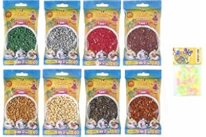 Happy Price Toys Hama Midi - Perline da stirare (Kon-15), convuluo, 8 colori (verde, marrone, grigio, marrone rossiccio, marrone chiaro, beige, rosso gelso) + 100 perle luminose HPT (bagliore al buio)