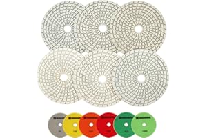 HIGHDRIL Lot de 6 tampons de polissage diamant humide 125 mm (#50+#100+#200+#400+#800+#1500), pour ponçage granit marbre utilisé sur meuleuse ou polisseuse