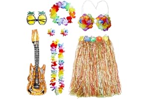 HARNYLOOM Jupe Hawaienne Femme Homme, Collier de Fleurs Hawaienne Robe Costume Hawaienne Guirlande Deco Lunettes de Soleil Ananas Hawaii Plage Carnaval