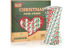 Lives On Green Cannucce di carta natalizia, 100 pezzi, 19,7 cm, biodegradabili, usa e getta, per Capodanno, vacanze, feste, 10 disegni, multicolore