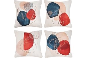 HOMESTILEZ 4 Packs Fodera per Cuscino Art Decorativo Cotone Biancheria Federe Cuscini Divano Rosso Blu in Astratta Geometrico Morandi Quadrato Federe Cuscino Set Custodia per Divano Letto 40 X 40 cm